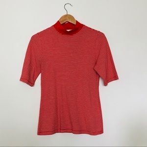 Anthro. t.la Red & White Stripe Tee w/ Mock Neck